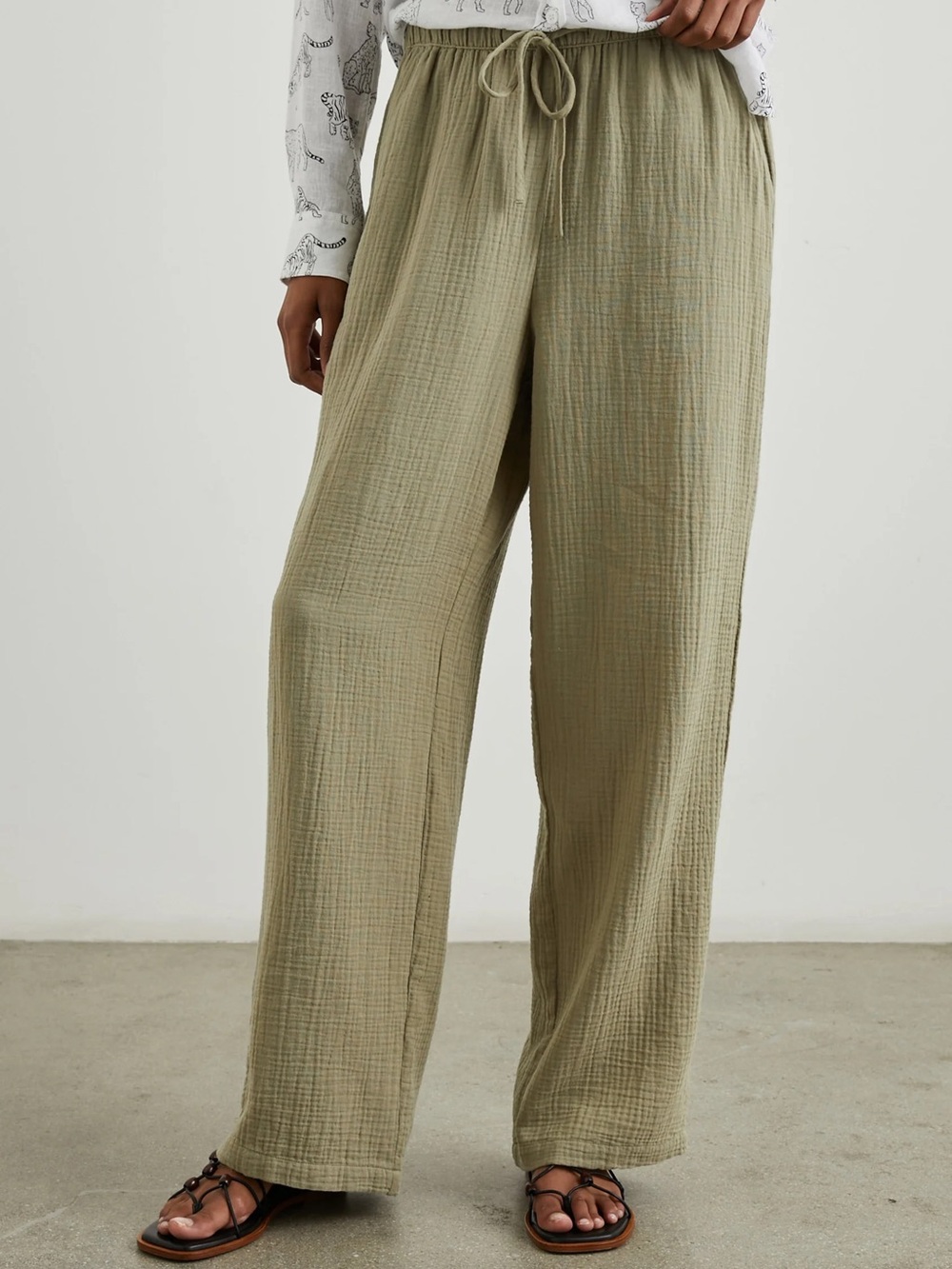 Rails Emmie Drawstring Straight Leg Pant Mermaid Sage Green Gauze Size XS